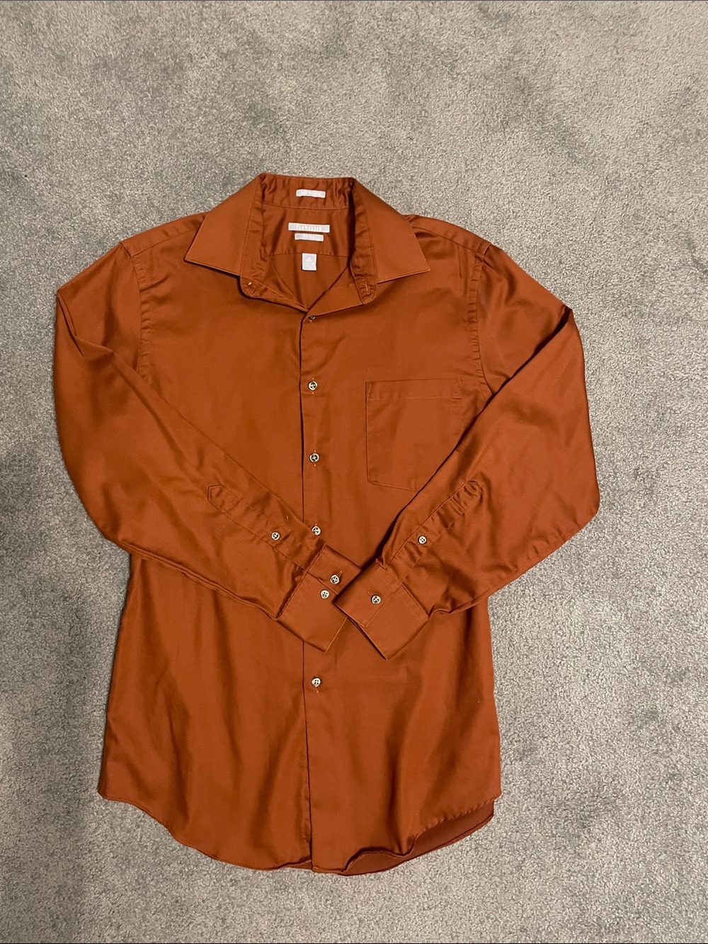 Van Heusen Mens Fitted Button-Up Shirt in Rust Orange - Classic Collar